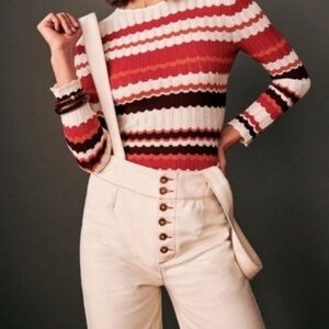 Sezane Cream Button-Up Trousers